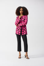 Load image into Gallery viewer, Indulge in the irresistible charm of this laser-cut mesh jacket. It is a modern work of art made from premium leatherette that blends futuristic style with refined sophistication. The jacket flaunts a hook-and-eye front closure, emphasizing its contemporary aesthetic.