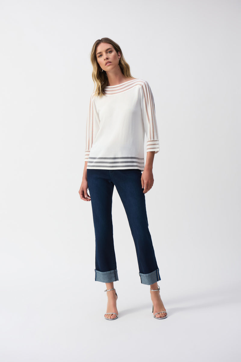 Sweater Knit Pullover with Mesh Stripe Detail – Mieka Boutique