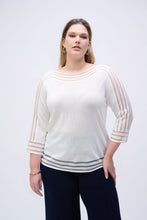 Load image into Gallery viewer, Adorned with textured stripes at the neckline, sleeves, and hem, this lightweight knit pullover is a smart choice for cooler days. Framed by three-quarter sleeves and a flattering boat neckline, this versatile top is comfortable as well as stylish.