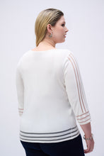 Load image into Gallery viewer, Adorned with textured stripes at the neckline, sleeves, and hem, this lightweight knit pullover is a smart choice for cooler days. Framed by three-quarter sleeves and a flattering boat neckline, this versatile top is comfortable as well as stylish.
