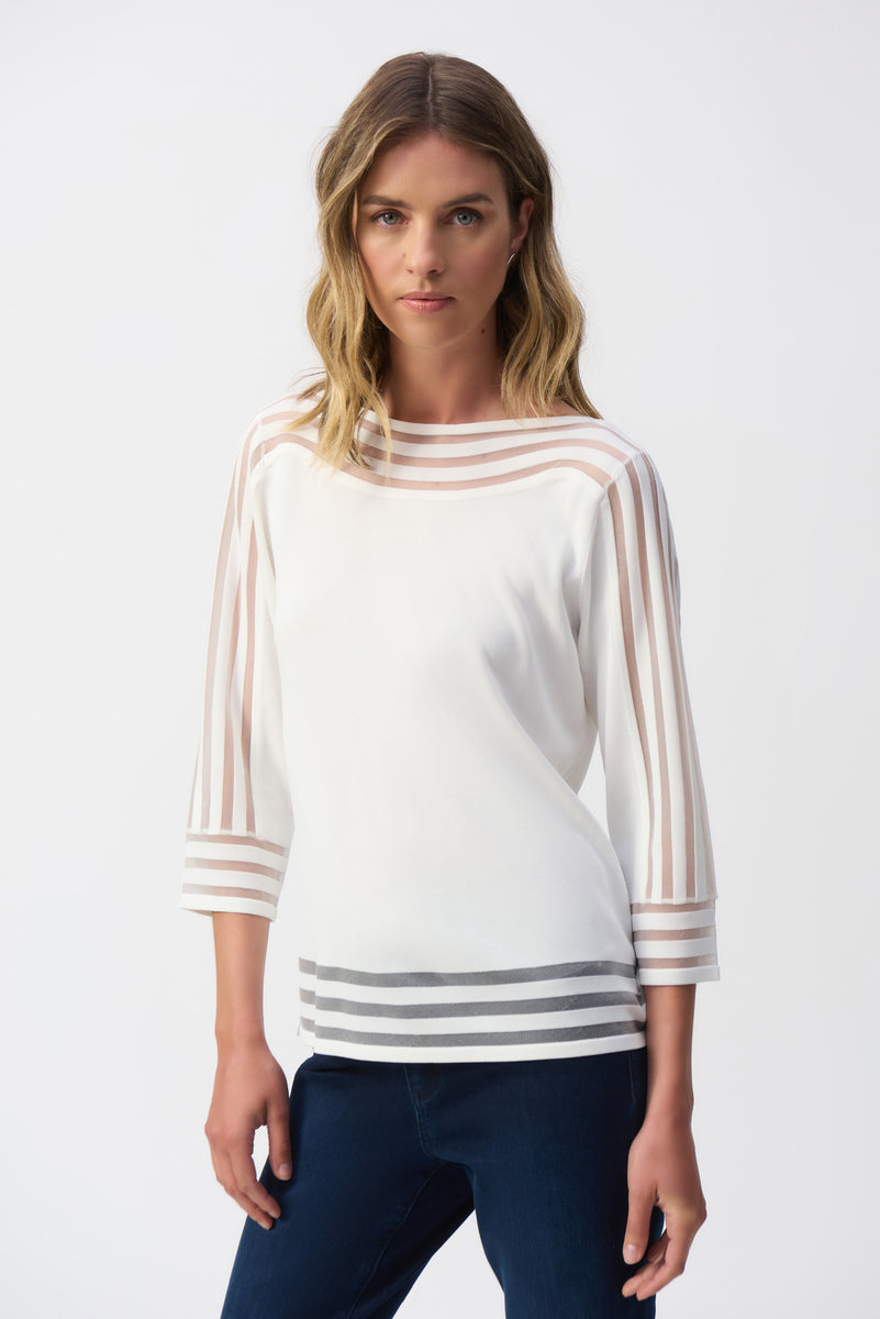 Sweater Knit Pullover with Mesh Stripe Detail – Mieka Boutique
