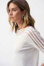 Load image into Gallery viewer, Adorned with textured stripes at the neckline, sleeves, and hem, this lightweight knit pullover is a smart choice for cooler days. Framed by three-quarter sleeves and a flattering boat neckline, this versatile top is comfortable as well as stylish.