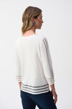 Load image into Gallery viewer, Adorned with textured stripes at the neckline, sleeves, and hem, this lightweight knit pullover is a smart choice for cooler days. Framed by three-quarter sleeves and a flattering boat neckline, this versatile top is comfortable as well as stylish.