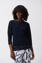 Load image into Gallery viewer, Adorned with textured stripes at the neckline, sleeves, and hem, this lightweight knit pullover is a smart choice for cooler days. Framed by three-quarter sleeves and a flattering boat neckline, this versatile top is comfortable as well as stylish.