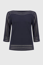 Load image into Gallery viewer, Adorned with textured stripes at the neckline, sleeves, and hem, this lightweight knit pullover is a smart choice for cooler days. Framed by three-quarter sleeves and a flattering boat neckline, this versatile top is comfortable as well as stylish.
