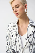 Load image into Gallery viewer, Elevated by a stunning floral print, this Joseph Ribkoff fitted faux-suede jacket is destined to be the focal point of any outfit. With a sophisticated notched collar and a single hook & eye closure, this signature layering piece will breathe life into your wardrobe.