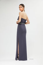 Load image into Gallery viewer, Lucian Matis Crepe Fold Over Evening Gown with Belt. EVENING DRESSES, LONG DRESS, MOTHER OF THE BRIDE DRESS, MOTHER OF THE GROOM DRESS, WEDDING GUEST DRESSES, Long Island, New York, Mother of the Bride gowns near me, Woodbury Greenvale Mother of the Bride dresses Bat Mitzvah Bar Mitzvah, Evening Wear, Wedding Wear.