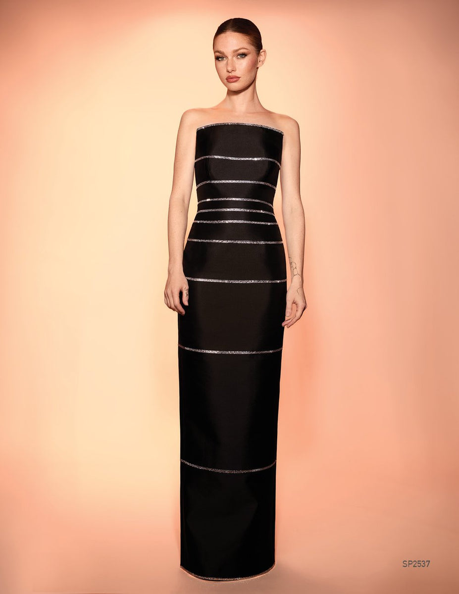 Strapless Hematite Lines Long Dress Mieka Boutique Strapless Hematite Lines Long Dress Mieka Boutique