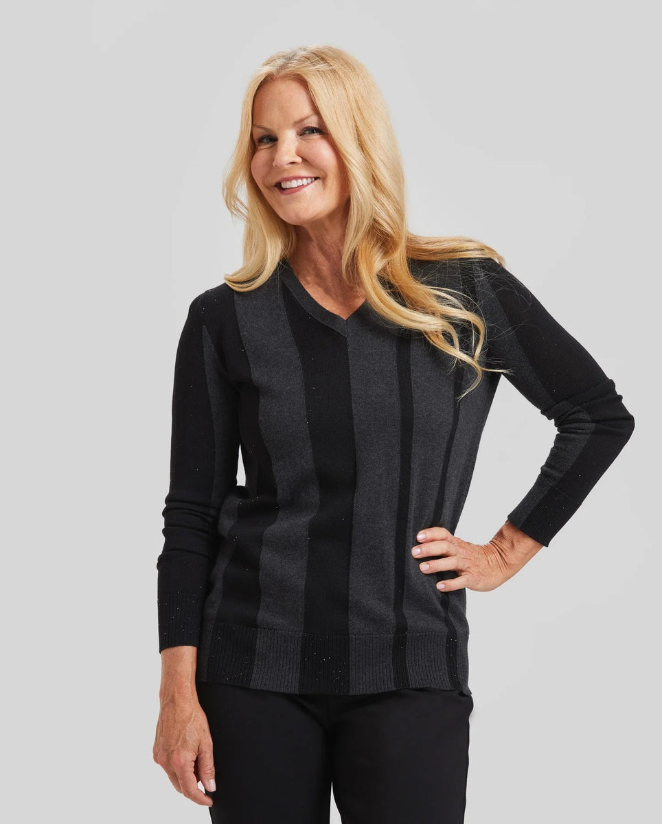 2 Tone V-neck Sweater with Stones – Mieka Boutique