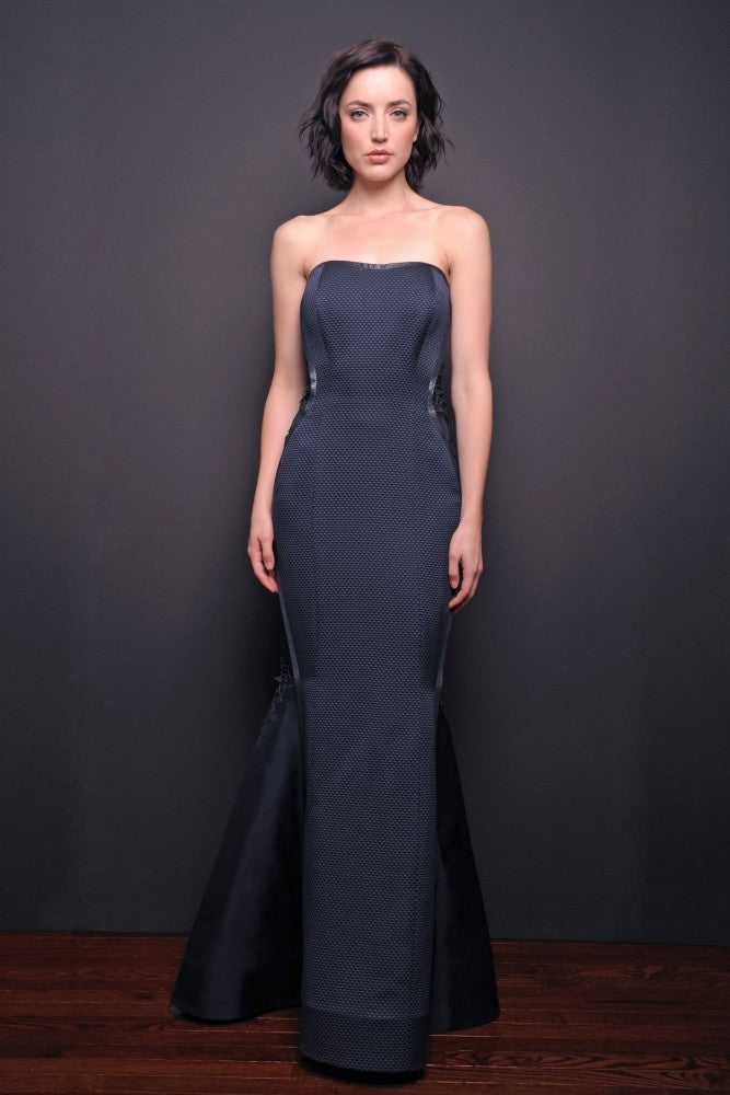 Silk-Pique Long Strapless Dress
