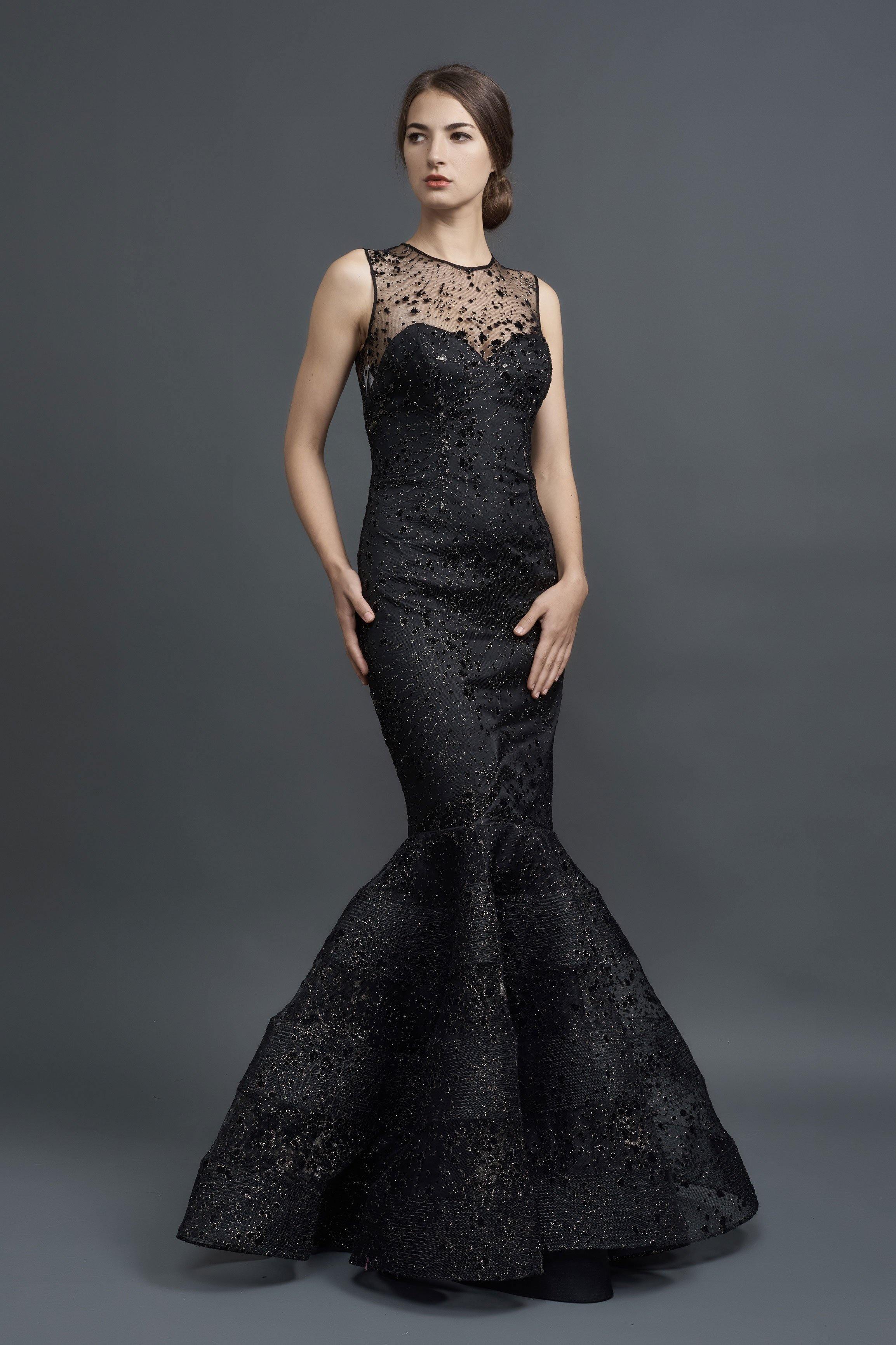 Mother of the Bride Groom Long Island New York Metallic French Flocked Strapless Mermaid Gown - Mieka Boutique