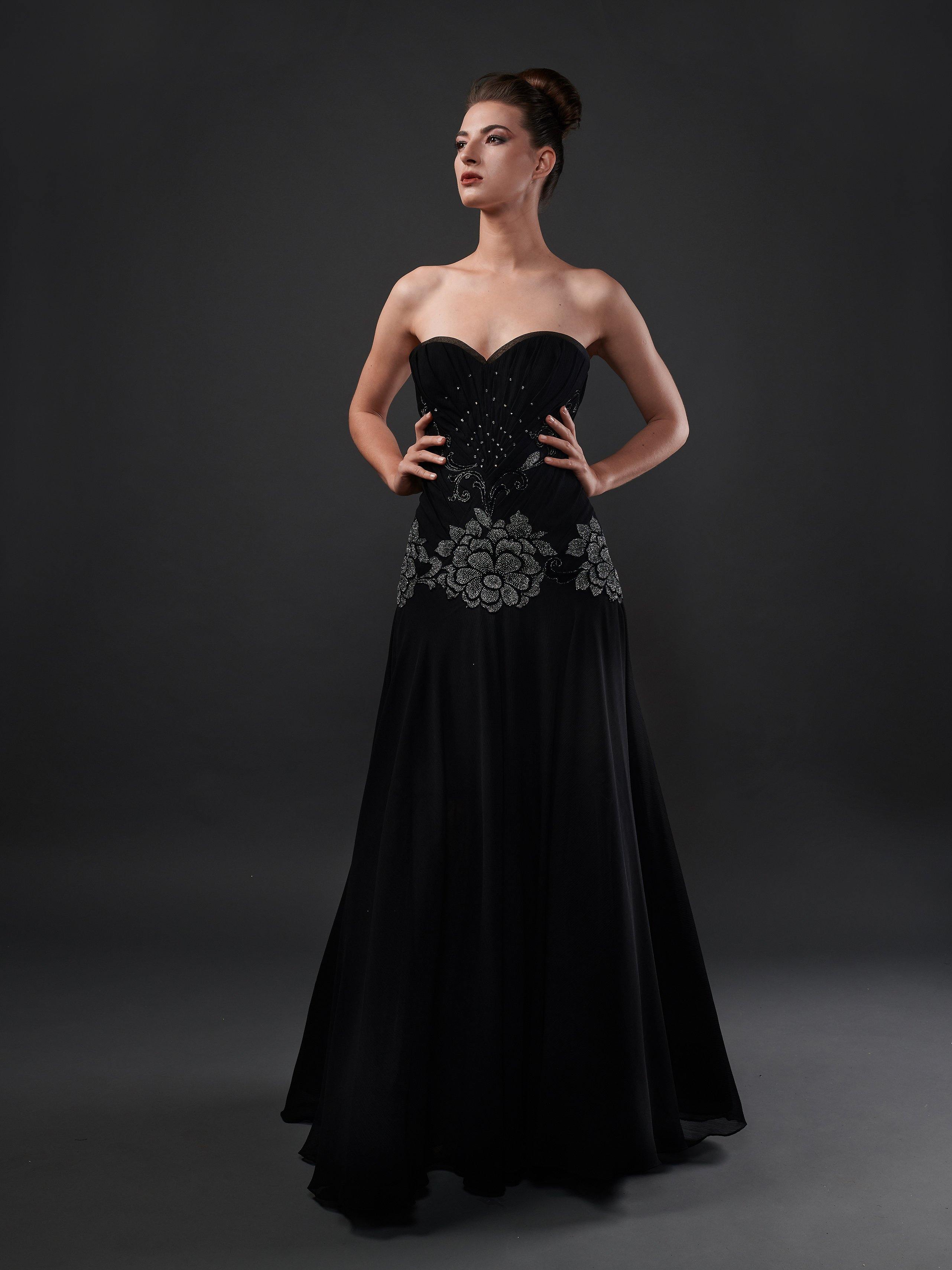Mother of the Bride Groom Long Island New York Japanese Cinkle Georgette A-Line Gown w/Floral Detail - Mieka Boutique
