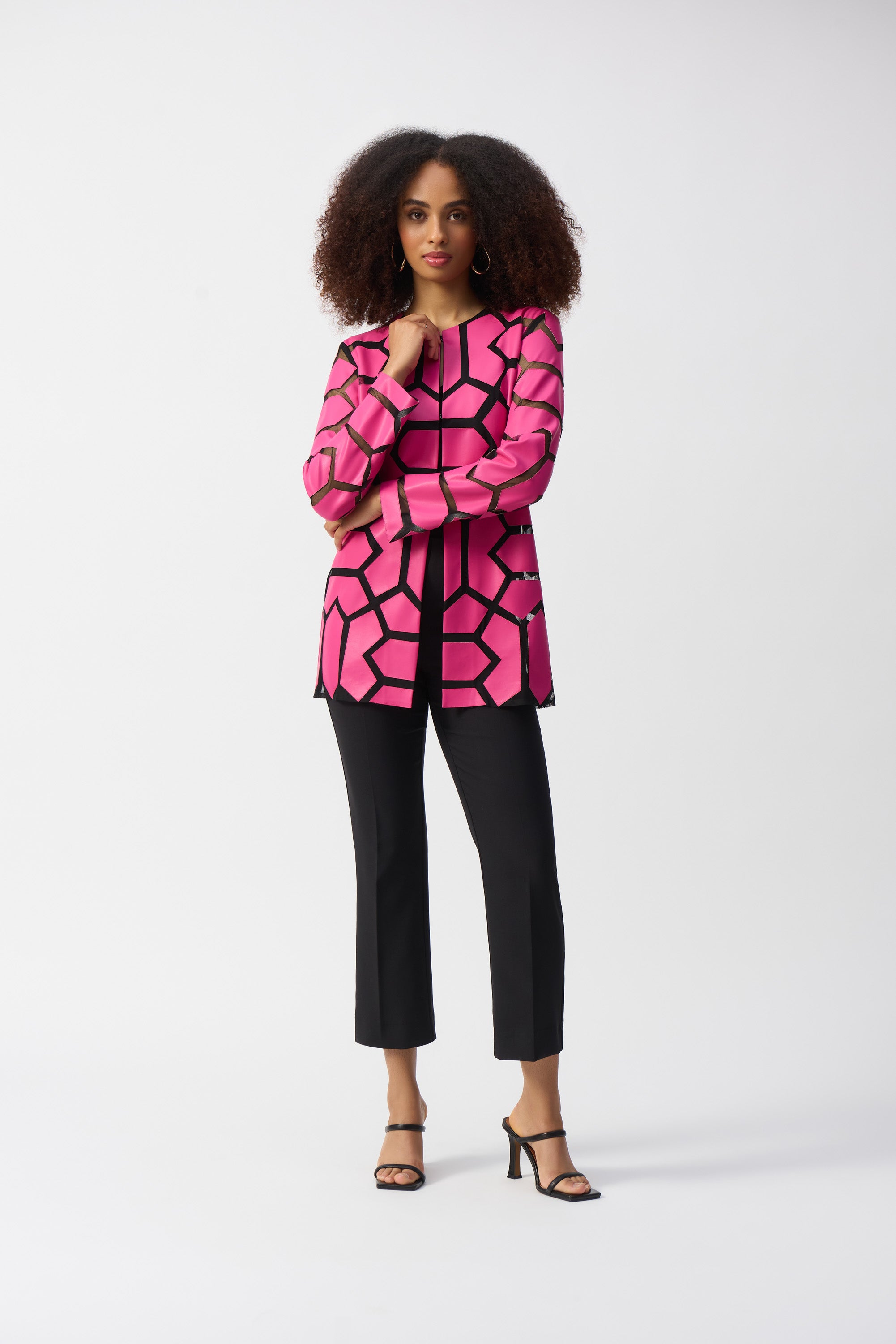 Laser-Cut Leatherette on Mesh Jacket – Mieka Boutique