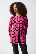 Load image into Gallery viewer, Indulge in the irresistible charm of this laser-cut mesh jacket. It is a modern work of art made from premium leatherette that blends futuristic style with refined sophistication. The jacket flaunts a hook-and-eye front closure, emphasizing its contemporary aesthetic.
