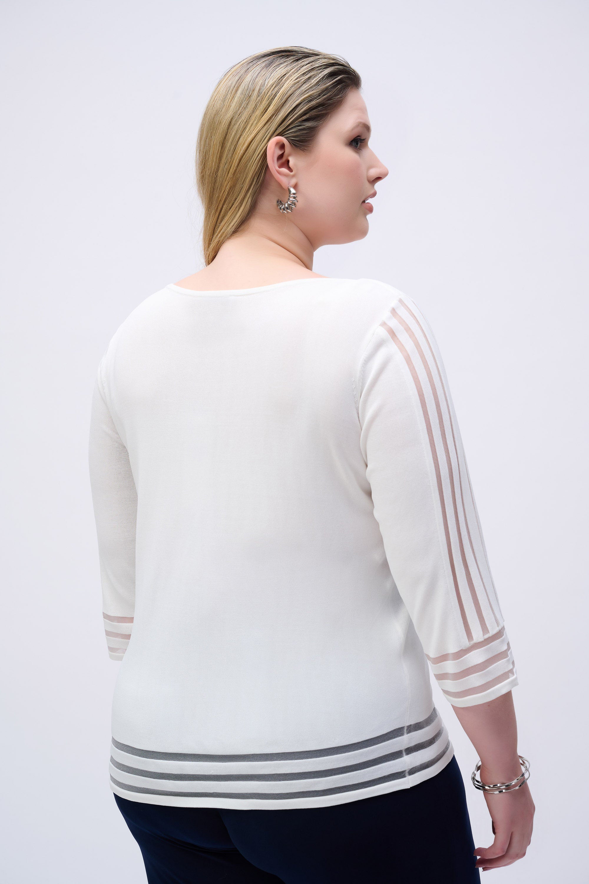 Sweater Knit Pullover with Mesh Stripe Detail – Mieka Boutique