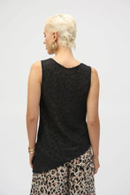 Load image into Gallery viewer, This chiffon tunic boasts a captivating animal print that exudes undeniable glamour. The piece features a sleeveless A-line silhouette and a chic scoop neckline, lending a sophisticated feel with timeless appeal. The garment’s reversible design and detachable scarf with fringe at the hem allow you to transform your look to suit any occasion. 
