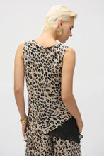 Load image into Gallery viewer, This chiffon tunic boasts a captivating animal print that exudes undeniable glamour. The piece features a sleeveless A-line silhouette and a chic scoop neckline, lending a sophisticated feel with timeless appeal. The garment’s reversible design and detachable scarf with fringe at the hem allow you to transform your look to suit any occasion. 
