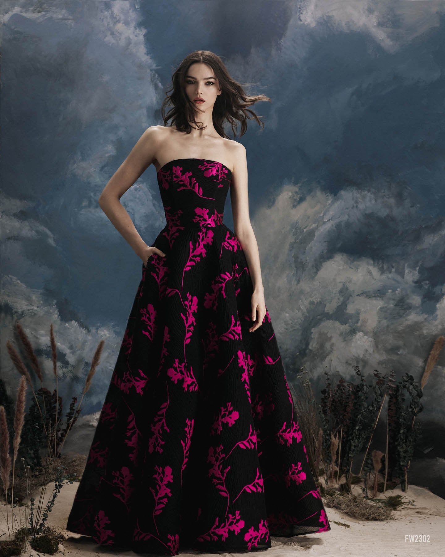 Enchanting Lucian Matis Strapless Floral Evening Gown EVENING DRESSES, LONG DRESS, MOTHER OF THE BRIDE DRESS, MOTHER OF THE GROOM DRESS, WEDDING GUEST DRESSES, Long Island, New York, Mother of the Bride gowns near me, Woodbury Greenvale Mother of the Bride dresses Bat Mitzvah Bar Mitzvah, Evening Wear, Wedding Wear.