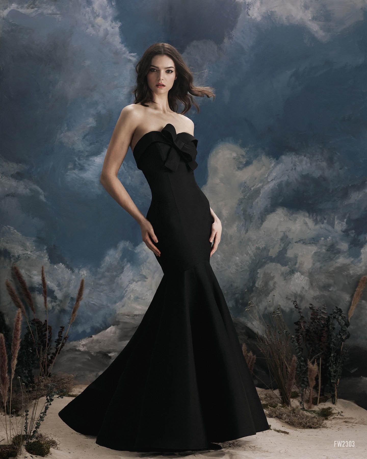 Lucian Matis Strapless Black Evening Gown with Double Bows EVENING DRESSES, LONG DRESS, MOTHER OF THE BRIDE DRESS, MOTHER OF THE GROOM DRESS, WEDDING GUEST DRESSES, Long Island, New York, Mother of the Bride gowns near me Woodbury Greenvale Mother of the Bride dresses Bat Mitzvah Bar Mitzvah, Evening Wear Wedding Wear.