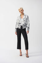 Load image into Gallery viewer, Elevated by a stunning floral print, this Joseph Ribkoff fitted faux-suede jacket is destined to be the focal point of any outfit. With a sophisticated notched collar and a single hook &amp; eye closure, this signature layering piece will breathe life into your wardrobe.
