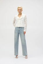 Load image into Gallery viewer, Channel your inner romantic rebel with this stunning Joseph Ribkoff lace moto jacket. Blending edgy vibes with delicate details, it’s the best of both worlds. Featuring a notched collar and zippered front, this jacket is as functional as it is fashionable. Lined for comfort, it’s the perfect piece to give your wardrobe a bold, stylish upgrade.
