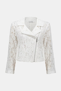 Channel your inner romantic rebel with this stunning Joseph Ribkoff lace moto jacket. Blending edgy vibes with delicate details, it’s the best of both worlds. Featuring a notched collar and zippered front, this jacket is as functional as it is fashionable. Lined for comfort, it’s the perfect piece to give your wardrobe a bold, stylish upgrade.