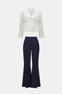 Channel your inner romantic rebel with this stunning Joseph Ribkoff lace moto jacket. Blending edgy vibes with delicate details, it’s the best of both worlds. Featuring a notched collar and zippered front, this jacket is as functional as it is fashionable. Lined for comfort, it’s the perfect piece to give your wardrobe a bold, stylish upgrade.