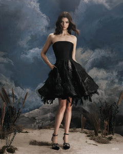 Strapless Jacquard Tassel w/ Trim Short Dress