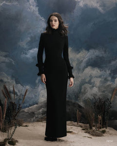 Lucian Matis Evening Gown- Long Sleeves, Ruffle Trim Long Dress EVENING DRESSES LONG DRESS, MOTHER OF THE BRIDE DRESS, MOTHER OF THE GROOM DRESS WEDDING GUEST DRESSES Long Island New York, Mother of the Bride gowns near me Woodbury Greenvale Mother of the Bride dresses Bat Mitzvah Bar Mitzvah Evening Wear Wedding Wear.