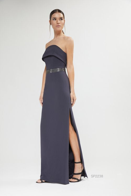 Lucian Matis Crepe Fold Over Evening Gown with Belt. EVENING DRESSES, LONG DRESS, MOTHER OF THE BRIDE DRESS, MOTHER OF THE GROOM DRESS, WEDDING GUEST DRESSES, Long Island, New York, Mother of the Bride gowns near me, Woodbury Greenvale Mother of the Bride dresses Bat Mitzvah Bar Mitzvah, Evening Wear, Wedding Wear.