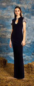 Stunning Lucian Matis Beaded Cap Sleeve Keyhole Neckline Long Dress Evening Gown
