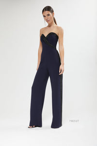 Lucian Matis Tuxedo Style Jumpsuit With Beaded Trim.