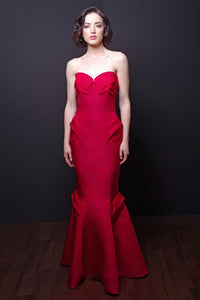 Strapless Embroidered Silk Faille Gown