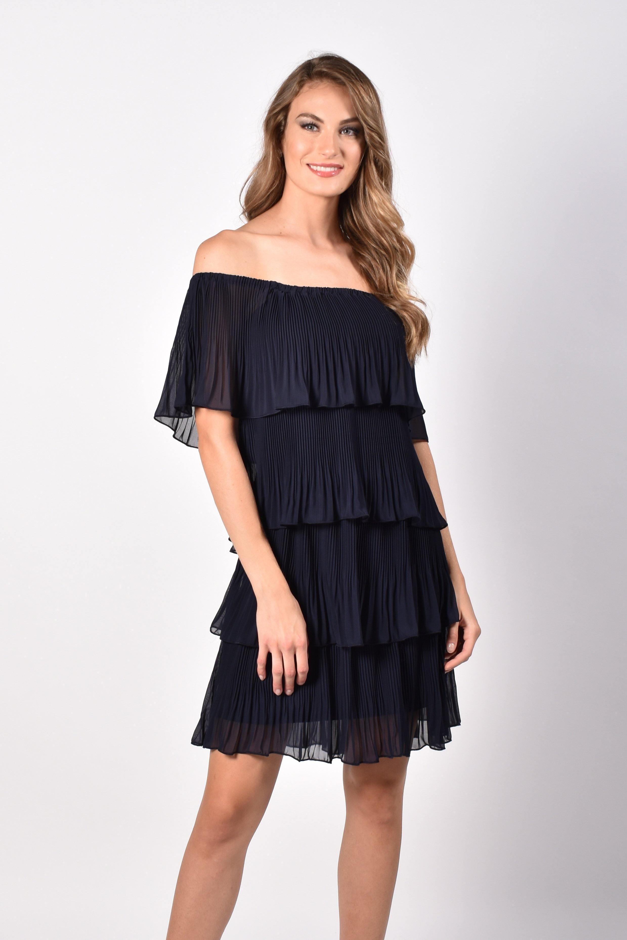 Off the Shoulder Short Dress with Pleated Layers - Mieka Boutique
