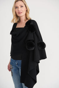 Sweater Knit Wrap with Faux Fur Pom Poms - Mieka Boutique