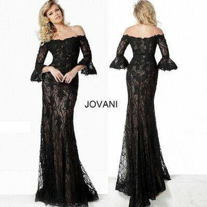 Mother of the Bride Groom Long Island New York Lace Off the Shoulder Peasant Sleeve Gown - Mieka Boutique